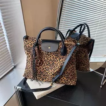 Большая вместительная сумка-тоут высокого класса для женщин, осенне-зимняя модная повседневная сумка-мессенджер с леопардовым принтом Without pendant коричневый