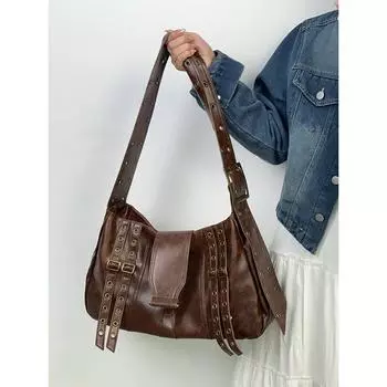 Большая вместительная сумка-тоут Zhao Zhaoyi в стиле ретро-панк, новая студенческая сумка-мессенджер через плечо для поездок на работу