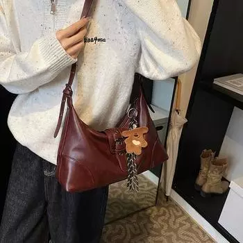 Большая вместительная сумка-тоут женская легкая роскошная высококачественная текстура рабочая сумка через плечо With pendant красный