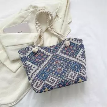 Большая вместительная сумка-тоут женская винтажная сумка через плечо подмышкой модная повседневная этническая ветровая сумка для покупок синий