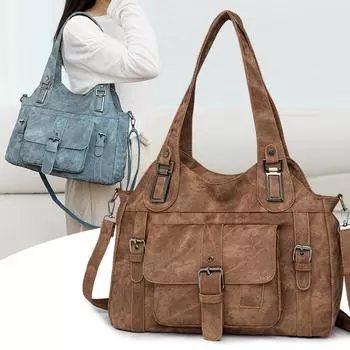 Большая вместительная сумка-тоут женская сумка через плечо серый