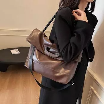 Большая вместительная сумка-тоут женская сумка через плечо из мягкой кожи для студентов и школьников чёрный