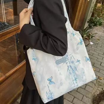 Большая вместительная сумка-тоут женская сумка с принтом бабочки сумка через плечо серый