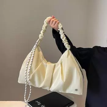 Большая вместительная сумка-тоут женская однотонная сумка через плечо для поездок на работу подмышкой бежевый