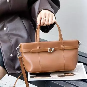 Большая вместительная сумка-тоут женская из коровьей кожи осень-зима винтажная модная сумка через плечо Senior Sense повседневная сумка через плечо золотисто-коричневый