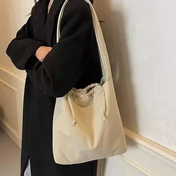 Большая вместительная сумка-тоут, женская водонепроницаемая нейлоновая сумка, плюс хлопковая мягкая вощеная сумка на одно плечо, сумка через плечо для студентов и путешественников чёрный