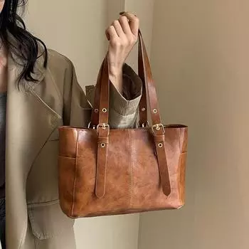 Большая вместительная сумка-тоут женская сумка модная сумка через плечо нишевая ретро универсальная сумка Tide коричневый