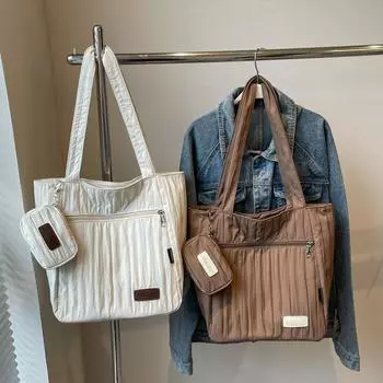 Большая вместительная сумка-тоут женская сумка для поездок на работу однотонная сумка на плечо кофейный