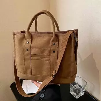 Большая вместительная сумка, универсальная повседневная холщовая сумка через плечо, сумка для студентов, модная сумка-тоут, маленькая квадратная сумка