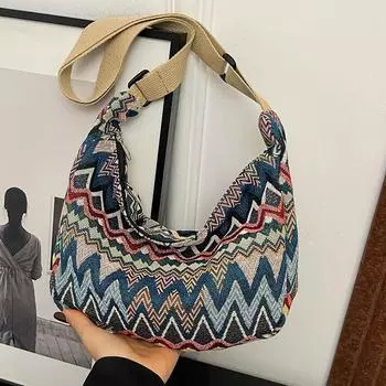 Большая вместительная сумка в этническом стиле, женская тканая модная сумка-мессенджер, женская сумка ручной работы на одно плечо для пельменей коричневый