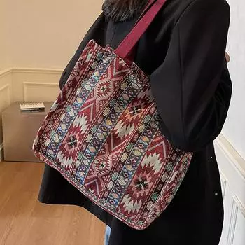 Большая вместительная сумка в этническом стиле для женщин, новая модная сумка через плечо для женщин Ins Niche, женская сумка через плечо