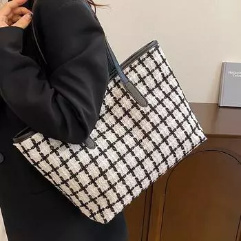 Большая вместительная сумка в клетку для женщин, новая модная полосатая модная сумка, модная универсальная сумка на одно плечо
