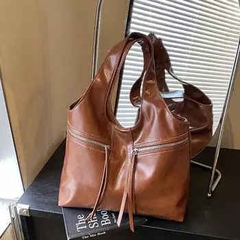Большая вместительная сумка в стиле ретро, женская сумка, мягкая кожаная сумка высокого класса через плечо и подмышку, сумка-тоут для поездок на работу коричневый