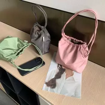 Большая вместительная сумка-ведро из ретро-шелка, многоразовые сумки на плечо с завязками синий