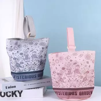 Большая вместительная сумка-ведро в стиле ретро с кроликом, сумка для мумии в корейском стиле, универсальная холщовая сумка для хранения серый/синий