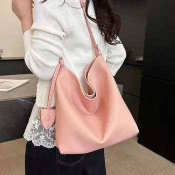 Большая вместительная сумка-ведро, женская сумка через плечо из мягкой кожи с надписью, сумка-мессенджер для поездок на работу розовый