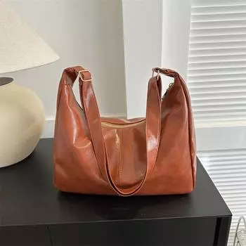 Большая вместительная сумка женская 2024 осень новая ретро модная сумка через плечо повседневная простая версия рабочая сумка-тоут чёрный