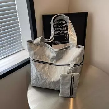 Большая вместительная сумка женская 2024 новая модная сумка через плечо в иностранном стиле простая сумка сумка-тоут чёрный