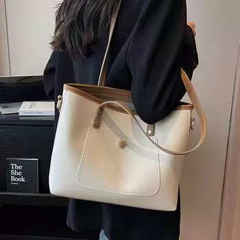 Большая вместительная сумка женская 2024 новая универсальная простая сумка через плечо высококачественная студенческая сумка для поездок на работу чёрный