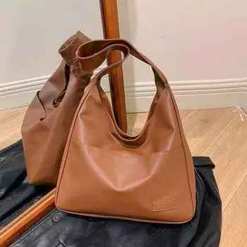 Большая вместительная сумка женская 2024 новая мягкая кожаная сумка-тоут для студентов колледжей на занятиях сумка через плечо сумка-мессенджер чёрный