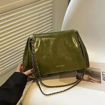 Большая вместительная сумка женская модная ретро осенняя сумка-мессенджер с цепочкой повседневная сумка-тоут с текстурой коричневый