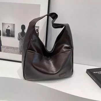Большая вместительная сумка женская новинка 2024 года осень-зима мягкая кожаная сумка-ведро сумка для поездок на работу студенческая сумка через плечо чёрный