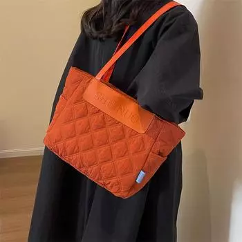 Большая вместительная сумка Женская однотонная сумка на одно плечо оранжевый