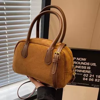 Большая вместительная сумка женская осенне-зимняя универсальная 2024 новая матовая ретро сумка через плечо текстурированная переносная сумка-подушка чёрный