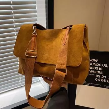 Большая вместительная сумка женская осенне-зимняя универсальная 2024 новая широкополосная сумка-мессенджер через плечо матовая ретро сумка-тоут для поездок на работу чёрный