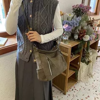 Большая вместительная сумка женская осенне-зимняя универсальная 2024 новая матовая ретро сумка через плечо повседневная сумка-тоут зелёный