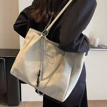 Большая вместительная сумка женская осенне-зимняя универсальная 2024 новая простая сумка через плечо текстурная женская сумка-тоут с цепочкой для поездок на работу