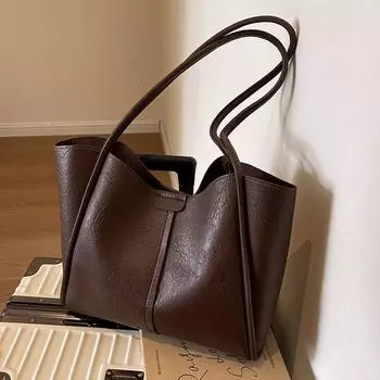 Большая вместительная сумка женская осенне-зимняя универсальная 2024 новая ретро простая сумка через плечо женская классическая сумка-тоут для поездок на работу чёрный