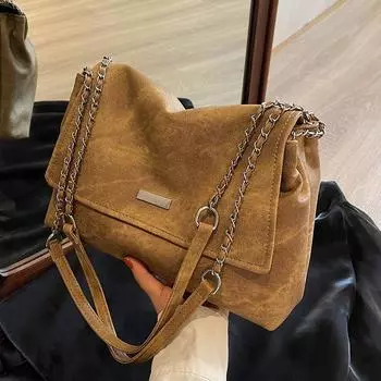 Большая вместительная сумка женская осенняя универсальная сумка 2024 года, новая ретро-сумка через плечо с цепочкой, текстурная сумка-тоут для поездок на работу