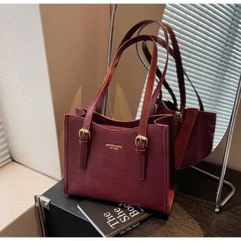 Большая вместительная сумка женская осенняя универсальная 2024 новая ретро сумка через плечо текстура модная сумка-тоут для поездок на работу чёрный