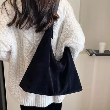 Большая вместительная сумка женская осенняя универсальная ретро матовая сумка через плечо текстурный класс сумка-тоут для поездок на работу чёрный