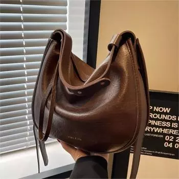 Большая вместительная сумка женская популярная сумка через плечо High Sense Retro Maillard универсальная сумка-ведро для поездок на работу чёрный