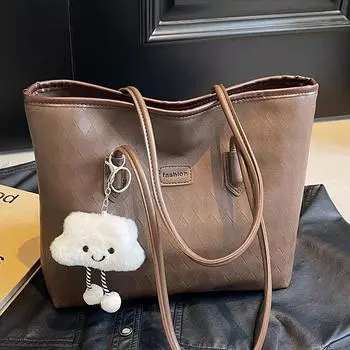 Большая вместительная сумка женская премиум текстура сумка через плечо женская студенческая сумка для студентов коричневый