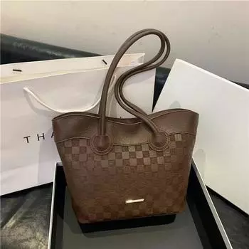 Большая вместительная сумка женская премиум клетчатая модная сумка через плечо для студентов колледжа сумка-тоут сумка хаки