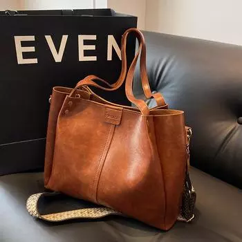 Большая вместительная сумка женская ретро сумка студенческая дорожная сумка для учебы сумка через плечо на одно плечо чёрный