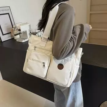 Большая вместительная сумка Женская сумка Однотонная сумка через плечо коричневый