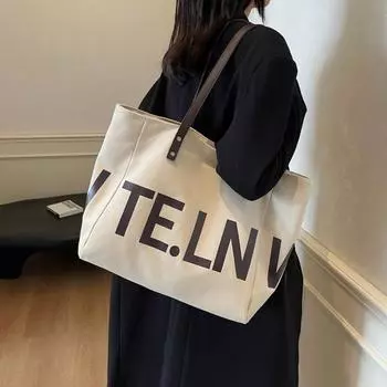 Большая вместительная сумка женская сумка-тоут с буквенным принтом сумка через плечо для поездок на работу серый