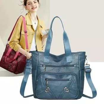 Большая вместительная сумка женская сумка через плечо винтажная сумка-тоут для поездок на работу сумка через плечо с несколькими отделениями красный