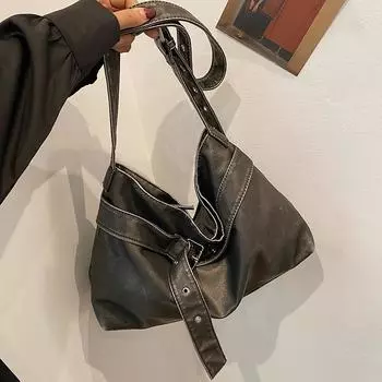 Большая вместительная сумка женская сумка универсальная 2024 новая ретро сумка через плечо темперамент класс сумка-тоут для поездок на работу 37*12*26 чёрный
