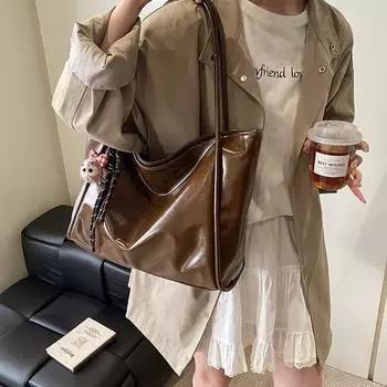 Большая вместительная сумка женская универсальная простая повседневная сумка через плечо сумка для поездок на работу no pendant коричневый