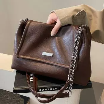 Большая вместительная сумка женская универсальная ретро цепочка одно плечо сумка-мессенджер текстурированная сумка для поездок на работу коричневый