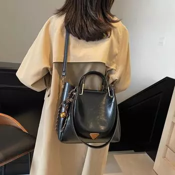 Большая вместительная сумка женская винтажная сумка на одно плечо подмышечная сумка винтажная сумка-ведро для поездок на работу через плечо чёрный