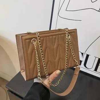 Большая вместительная сумка женская зимняя 2024 новая модная сумка через плечо с цепочкой и текстурой простая повседневная сумка-мессенджер маленькая квадратная сумка белый