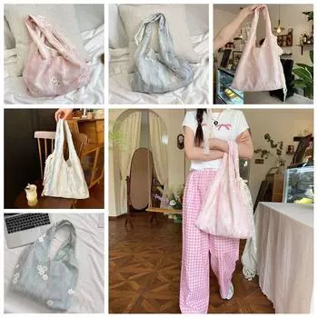 Большая вместительная сумка-жилет с цветочной вышивкой, свежая цветная сумка на плечо, симпатичная сумка-тоут для отдыха на открытом воздухе Blue