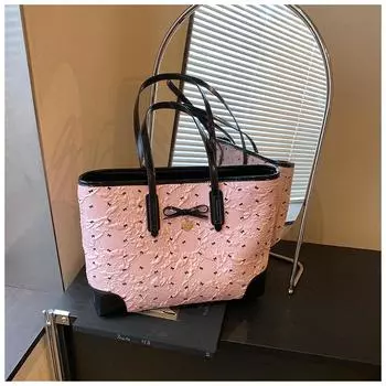 Большая вместительная тканевая сумка женская летняя универсальная новая повседневная на плечо сумка для покупок студенческая сумка-тоут розовый