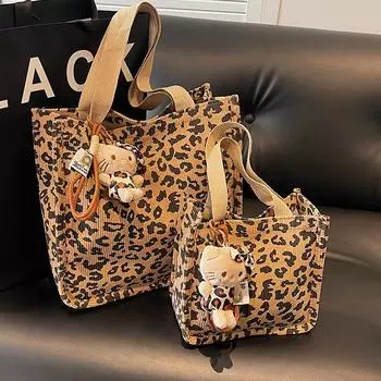 Большая вместительная вельветовая сумка с леопардовым принтом, женская сумка-тоут, женская универсальная сумка через плечо